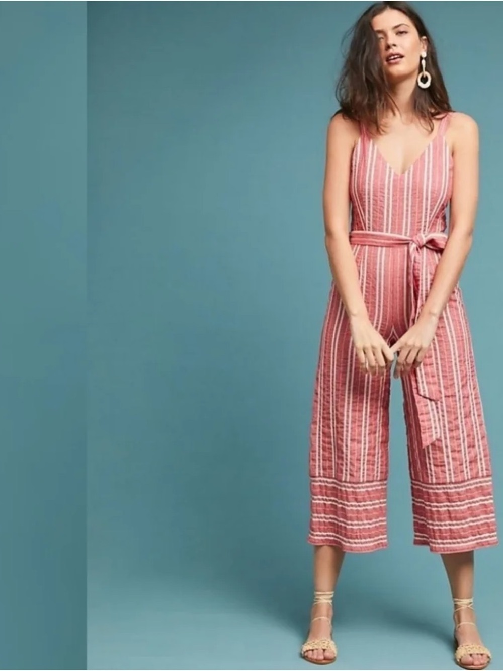 Anthropologie ETT:TWA Robin Striped Cropped Jumpsuit M